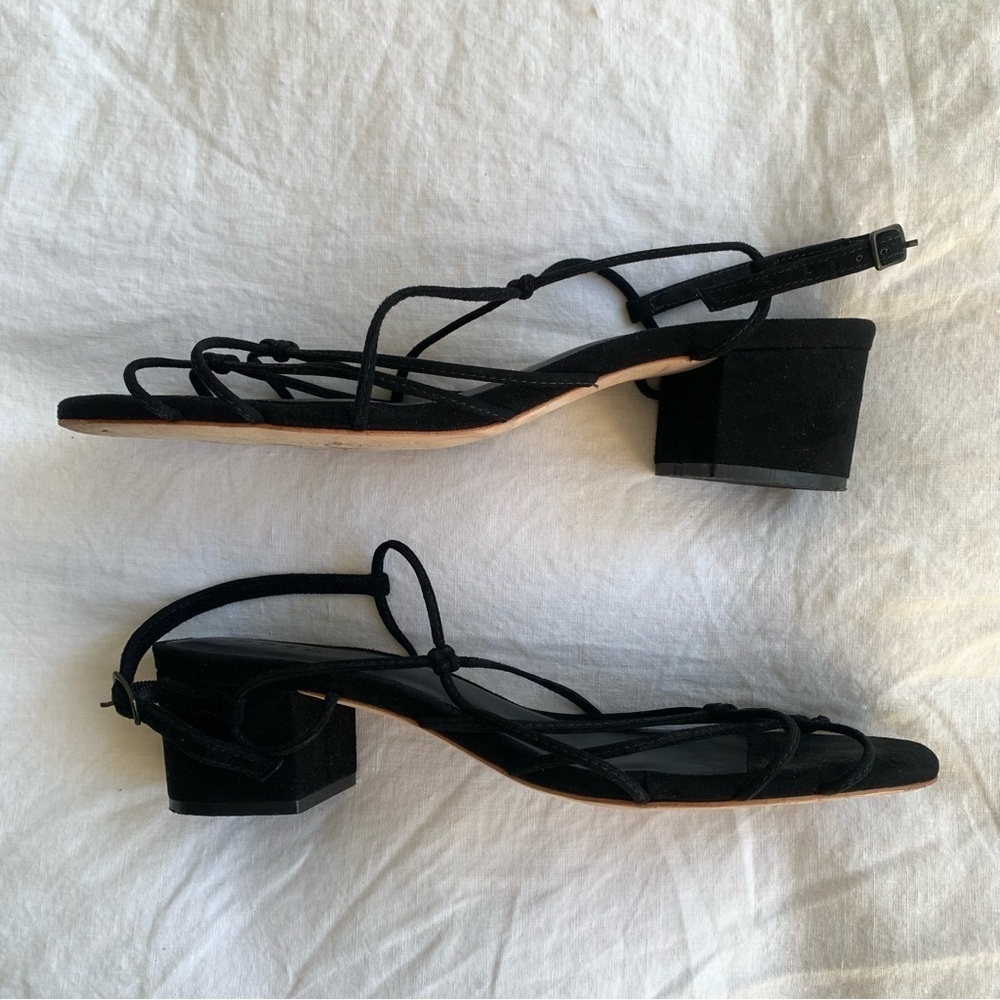 Doen Reve Strappy Knot Suede Block Kitten Low Heel Sandals Black - Picture 8 of 13